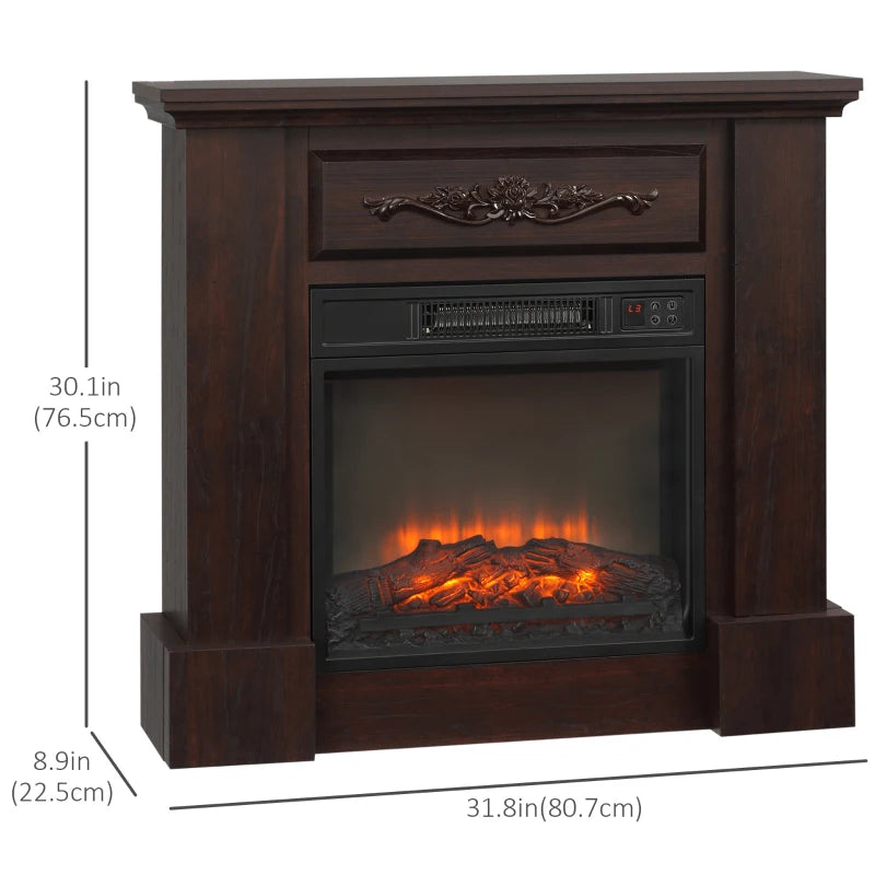 Electric Fireplace with Mantel, Freestanding Heater Corner Firebox with Log Hearth and Remote Control, 1400W, Brown