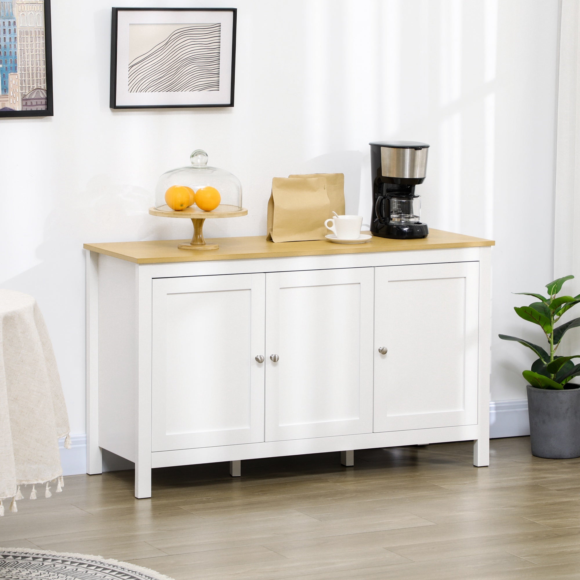 HOMCOM Stylish Storage Centerpiece: Buffet Cabinet with Doors, Adjustable Shelves for Living Room, Entryway, White Natural Finish
