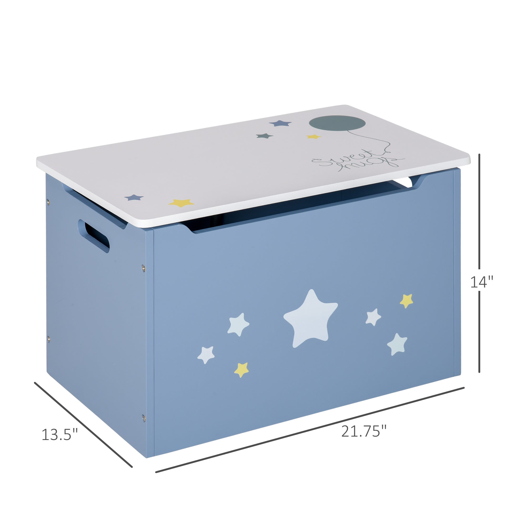 Qaba Wooden Toy Storage Box Organizer Chest with Seating Bench and Gas Stay Bar for Kids Room Blue