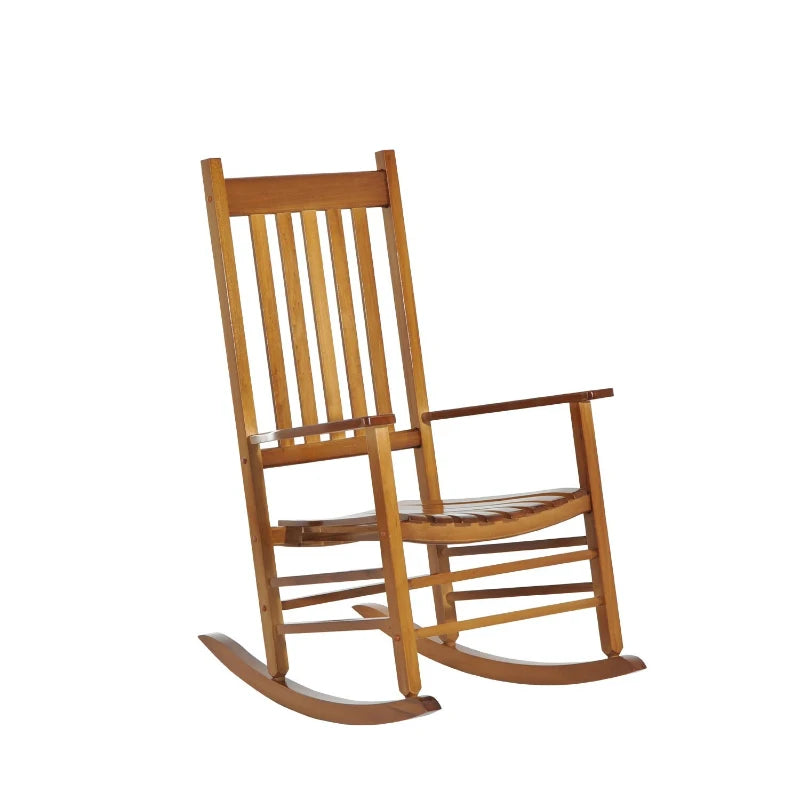 Wooden Porch Rocking Chair Outdoor Patio Rocker Garden Single Leisure Reclining Seat Armchair Natural