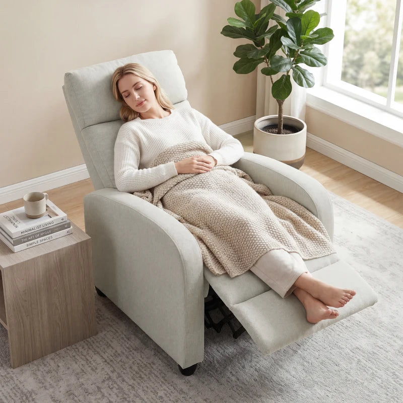 Fabric Recliner Chair Manual Home Theater Seating Single Reclining Sofa Chair with Padded Seat, Cream White