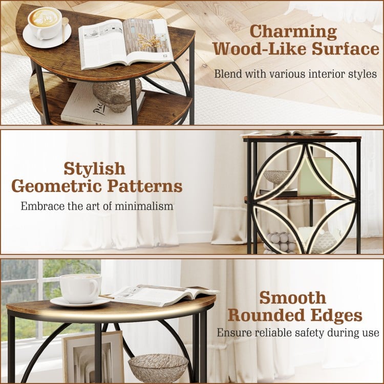 Narrow Side Table with Study Metal Frame and Storage Shelves-Rustic Brown