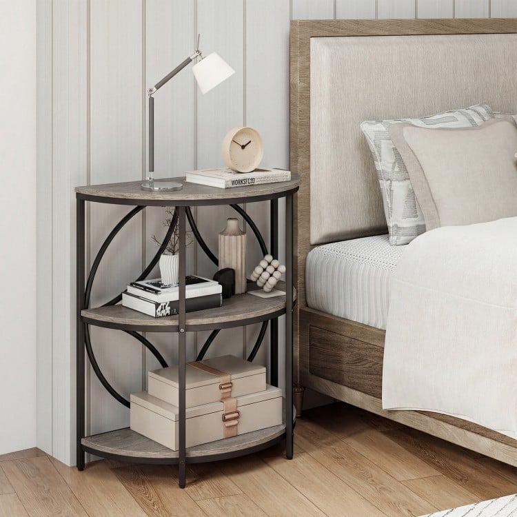 Narrow Side Table with Study Metal Frame and Storage Shelves-Gray