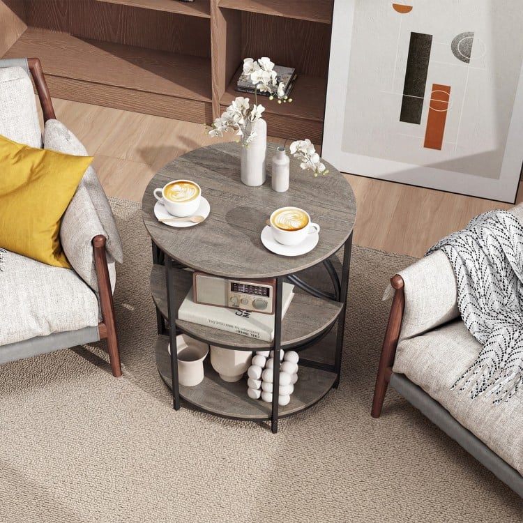 Narrow Side Table with Study Metal Frame and Storage Shelves-Gray