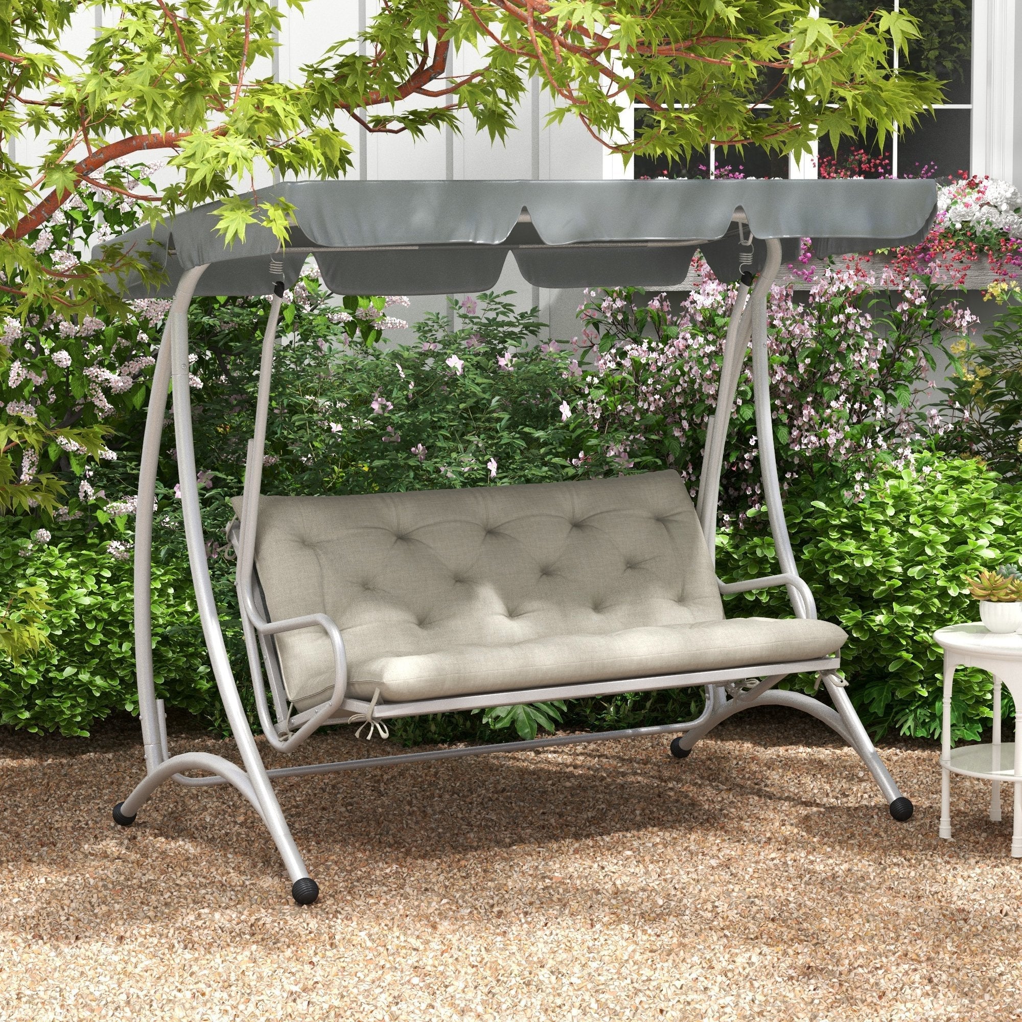 Outsunny 2 Seater Garden Bench Cushions With Backrest for Garden Patio, Light Grey
