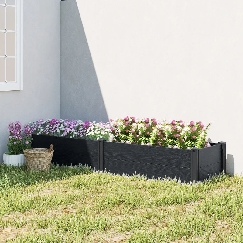 Vinyl Raised Garden Bed Kit, 6.5 x 2 x 1ft Elevated Garden Box with Divider and Open Bottom, Grey Wood Effect