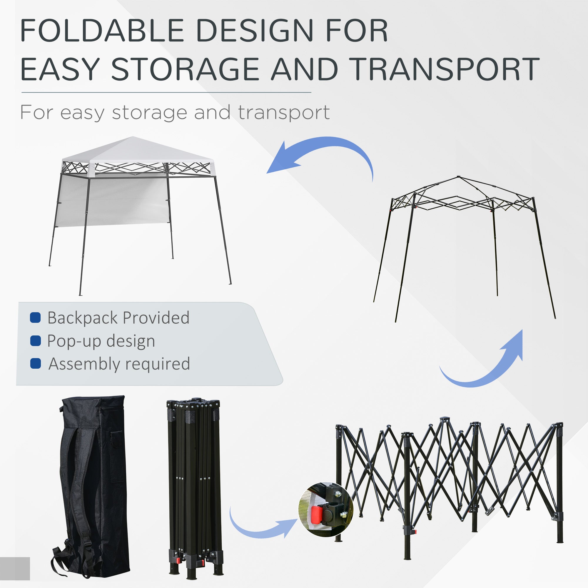 Outsunny 7'x7' Pop Up Canopy Gazebo Tent Backpack Adjustable Legs White