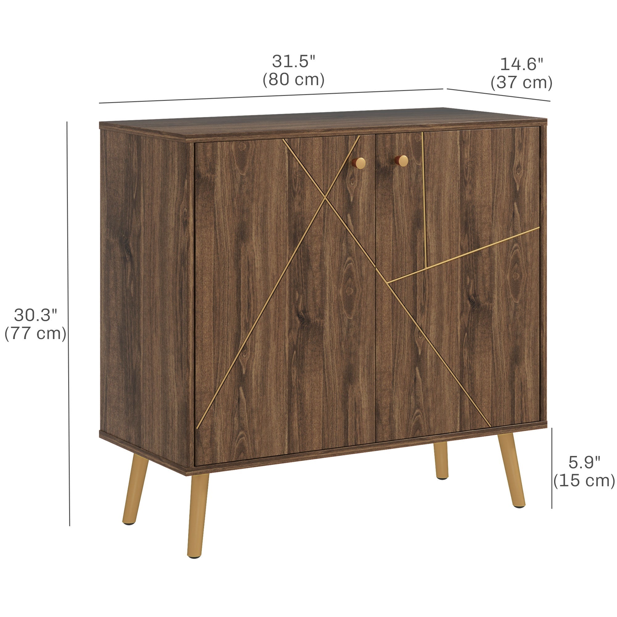 HOMCOM Sideboard Storage Cabinet with Luxurious Steel Lines, Brown