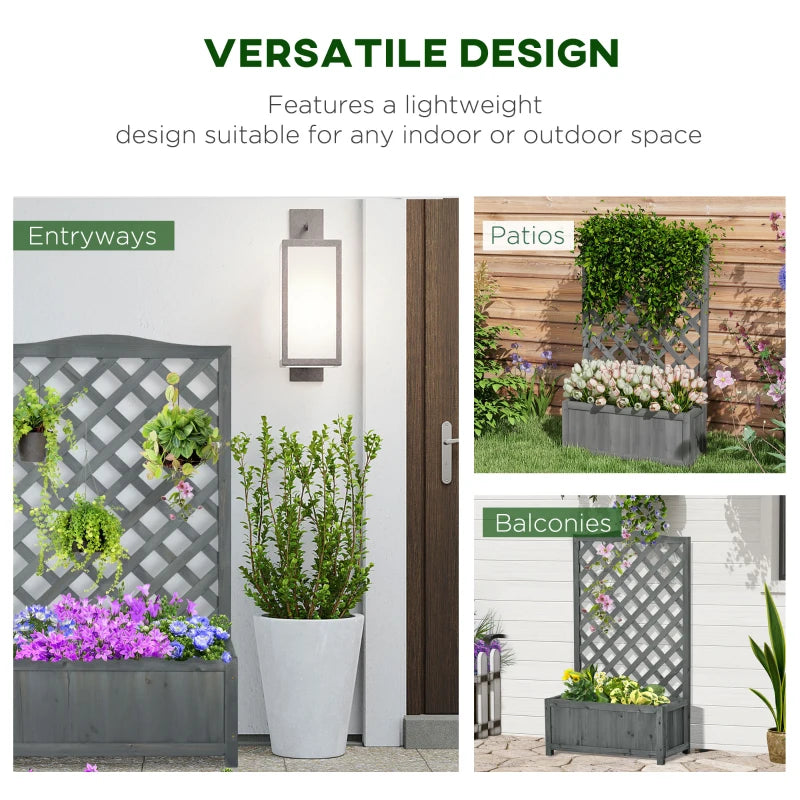 Wood Planter with Trellis for Vine Climbing, Raised Garden Bed to Grow Vegetables for Backyard, 28" x 11" x 46", Grey