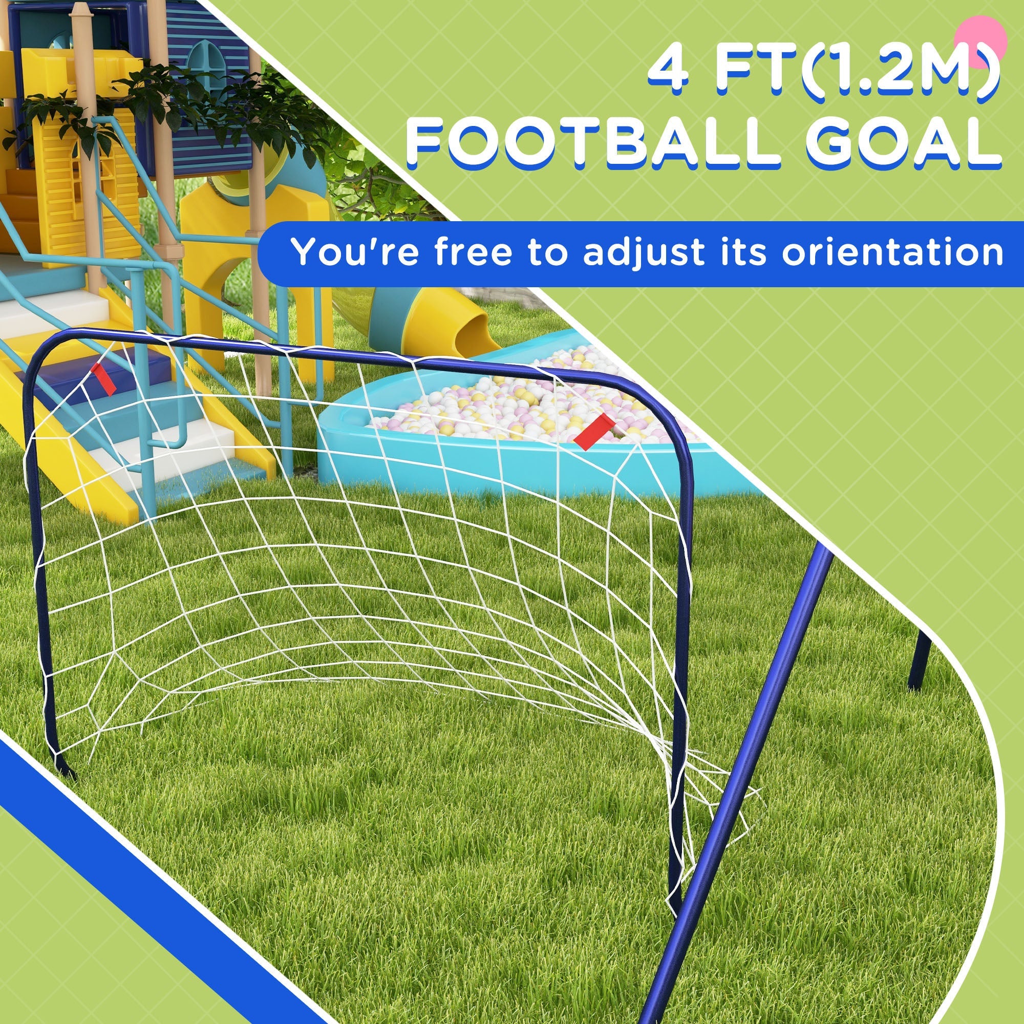 Outsunny Outdoor Kids Swing Set with Seat, Basketball Hoop, Football Goal, Secure Ground Stakes for Ages 3-8