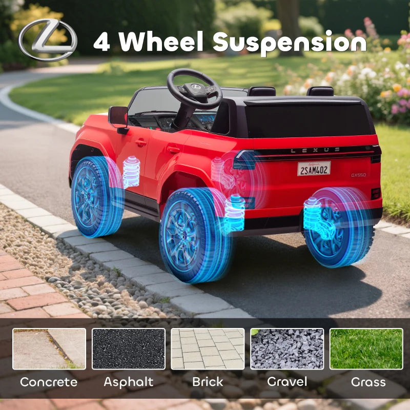 Qaba 12V Ride On Car, Licensed Lexus GX550, 2-Seater Kids Electric Vehicle with Remote Control and Suspension System, Red