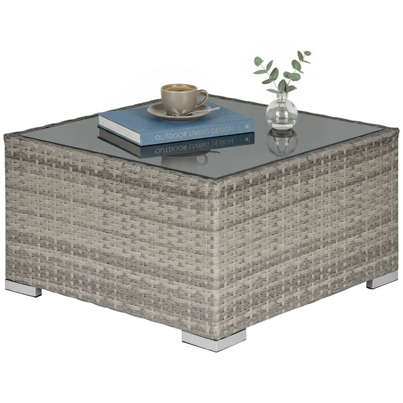 Rattan Garden Coffee Table, 25.6" Square Garden Rattan Table with Tempered Glass Top, Grey