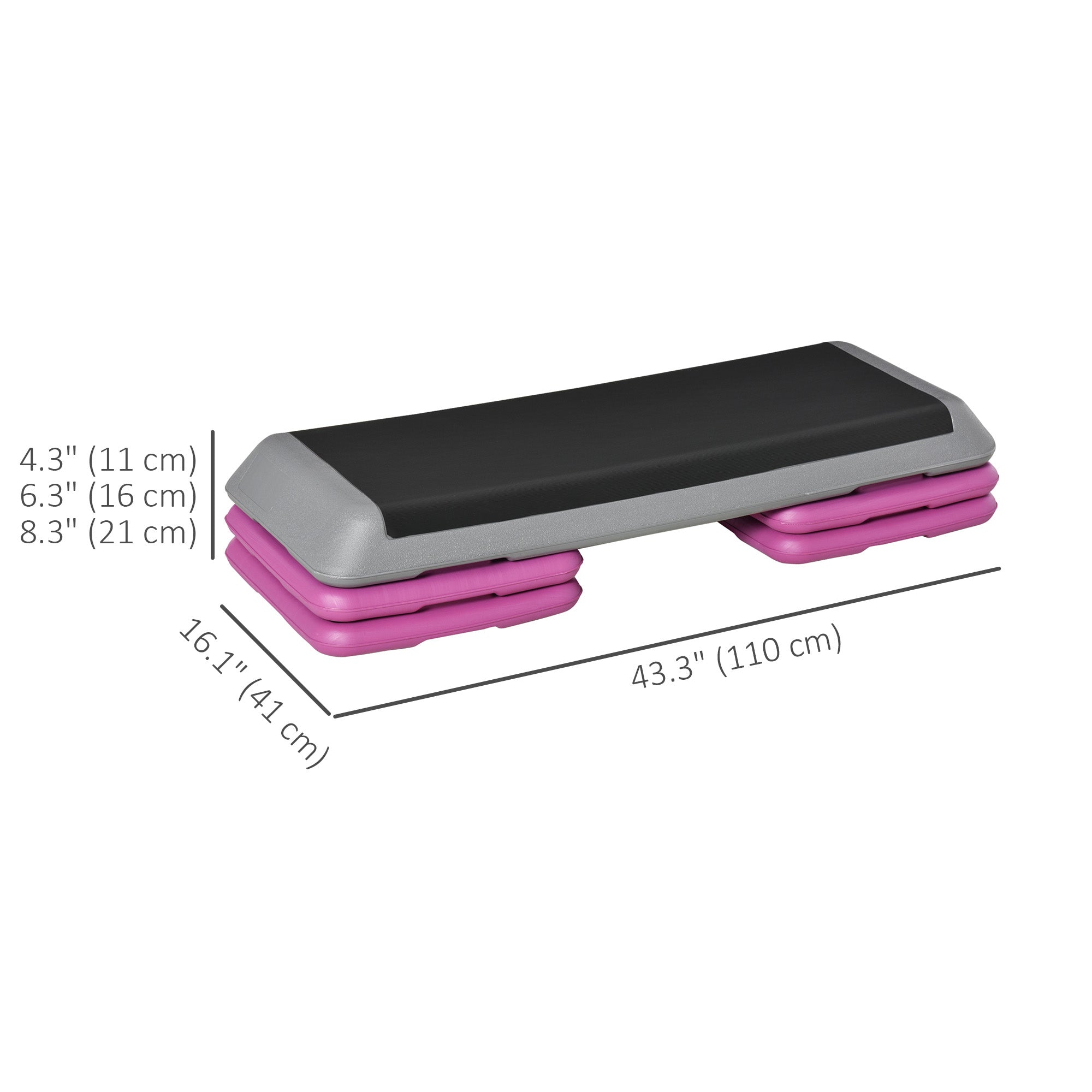 Soozier 43" Adjustable Aerobic Platform Stepper 3 Level with Risers 4” 6” 8” Cardio Fitness Trainer Workout Step Home Gym Exercise| Aosom Canada