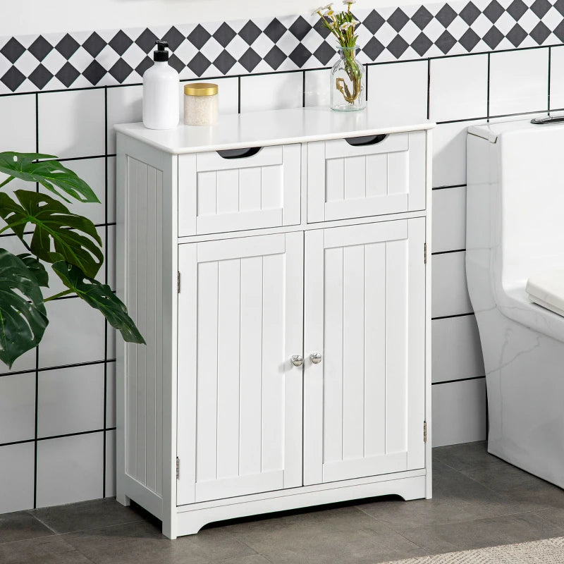 Bathroom Cabinet, Bathroom Storage Cabinet with 2 Drawers, Adjustable Shelf for Living Room, Entryway, White