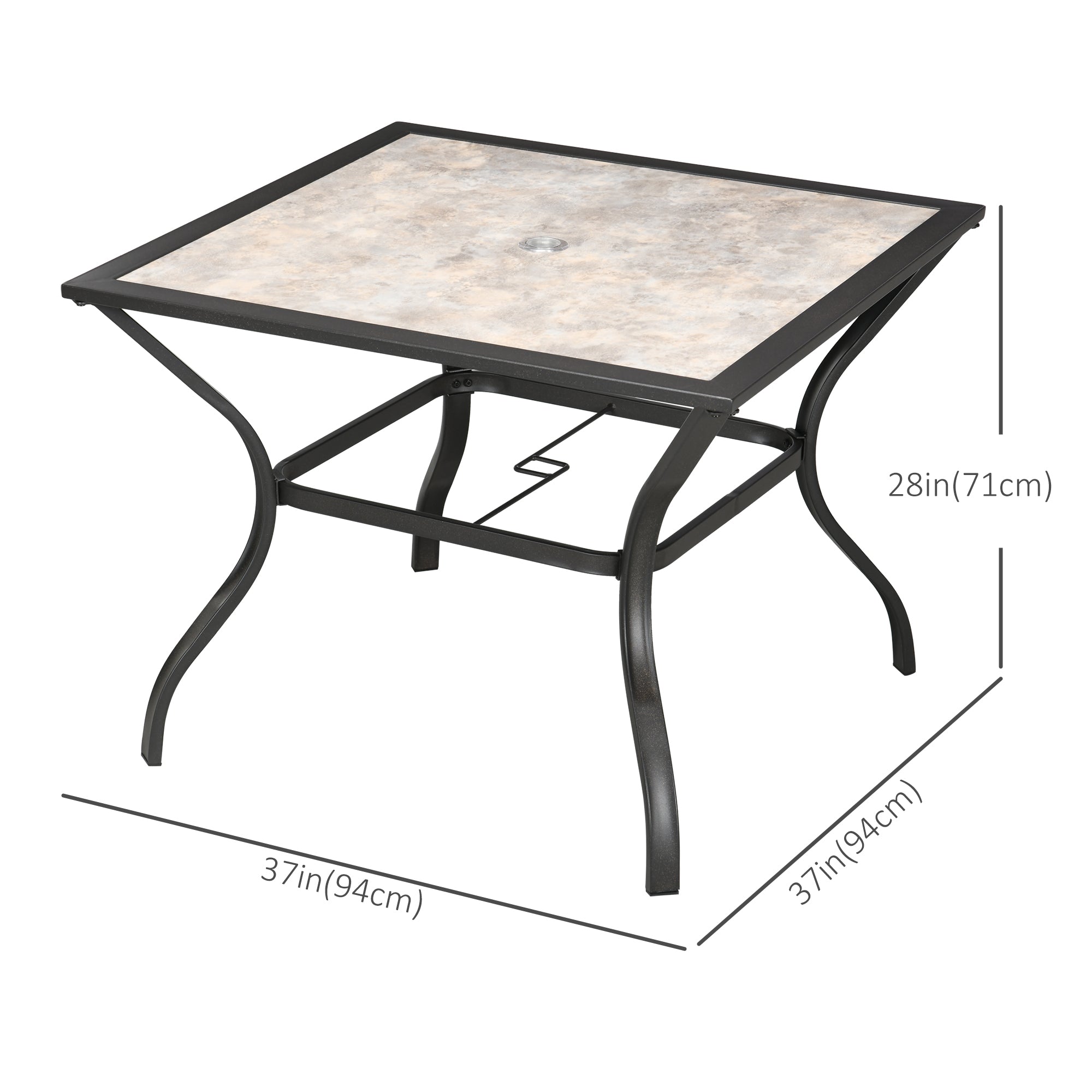 Outsunny Square Patio Table for 4 with Umbrella Hole, Φ1.5", Outdoor Stonewashed Dining Table with PC Board Table for Patio, Grey