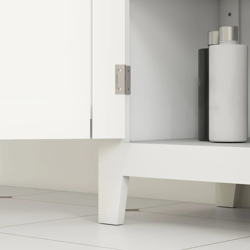 Bathroom Storage Cabinet, Modern Bathroom Floor Cabinet with 4 Doors and 2 Adjustable Shelves, White