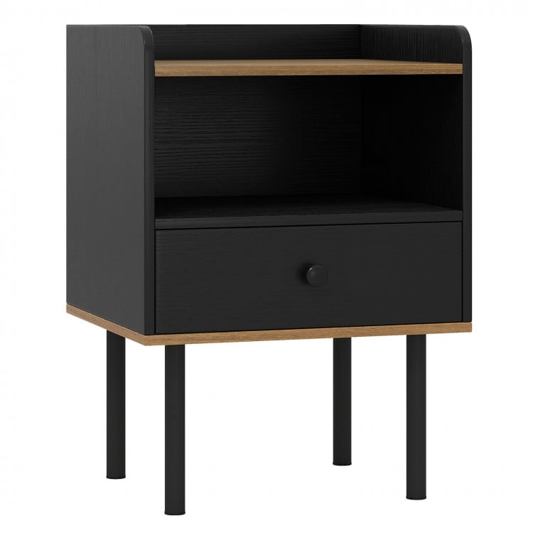 Nightstand Bedside End Table with Drawer and Open Shelf for Living Room Bedroom-1 Piece