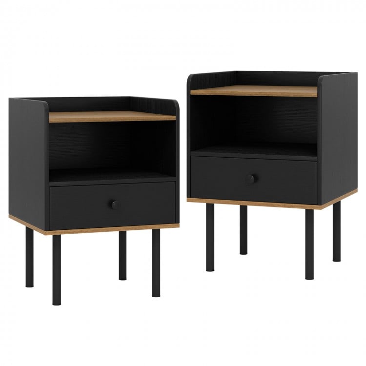 Nightstand Bedside End Table with Drawer and Shelf for Living Room Bedroom-Set of 2