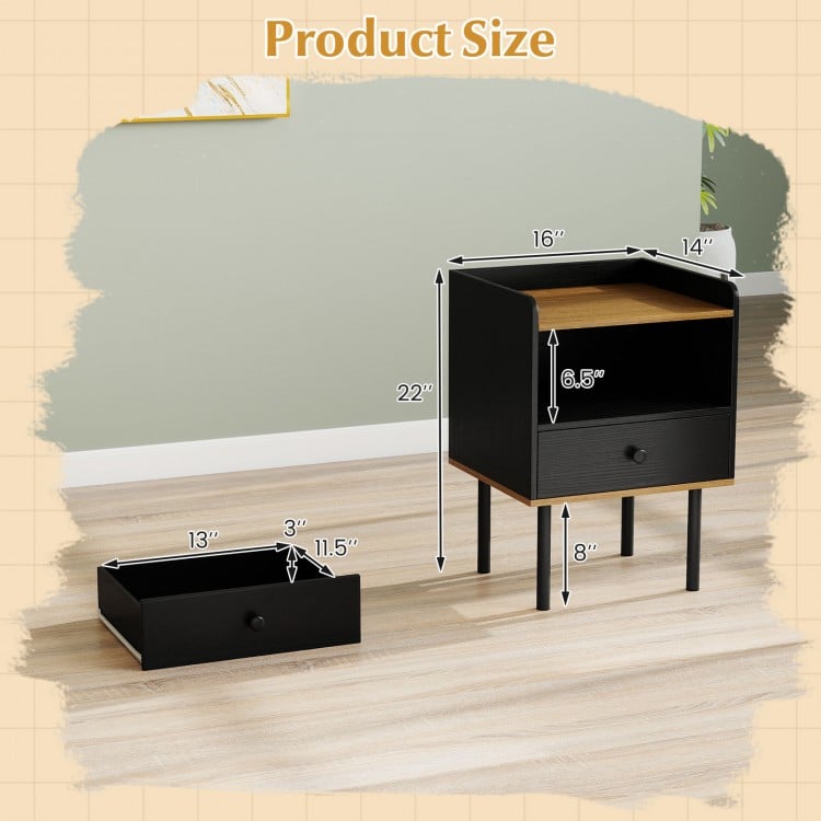 Nightstand Bedside End Table with Drawer and Shelf for Living Room Bedroom-Set of 2