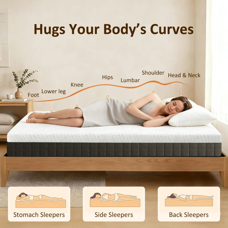 HOMCOM 10" Cooling Memory Foam Mattress in a Box with Pressure Relief & Lumbar Support – Medium Firm