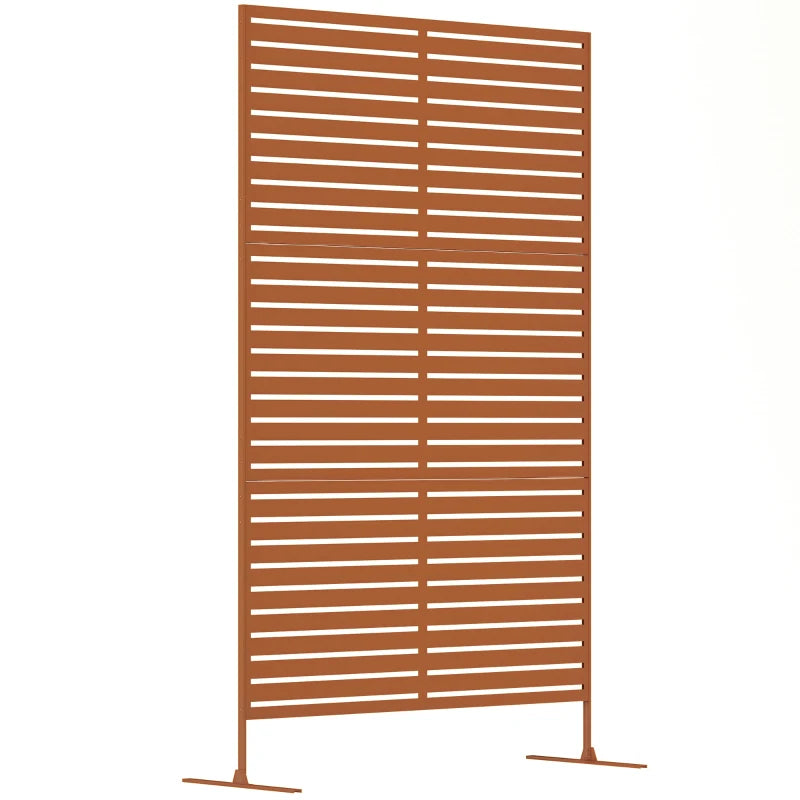 Decorative Outdoor Privacy Panel, Freestanding Metal Outdoor Divider with Stand for Garden, Backyard, Deck, Pool, Brown