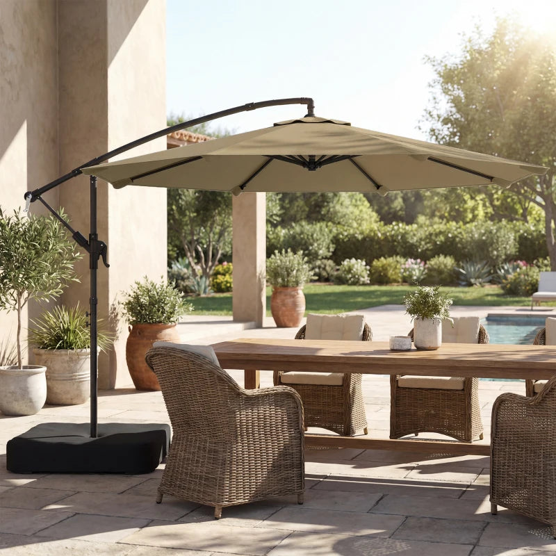 9.6 ft Offset Patio Umbrella with Sandbag, Garden Hanging Banana Cantilever Parasol with 360° Rotation, Khaki