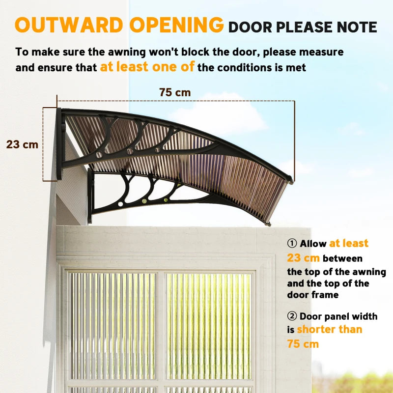 Window Awning Door Canopy, Polycarbonate Cover Patio Awnings, 30" x 50", Brown