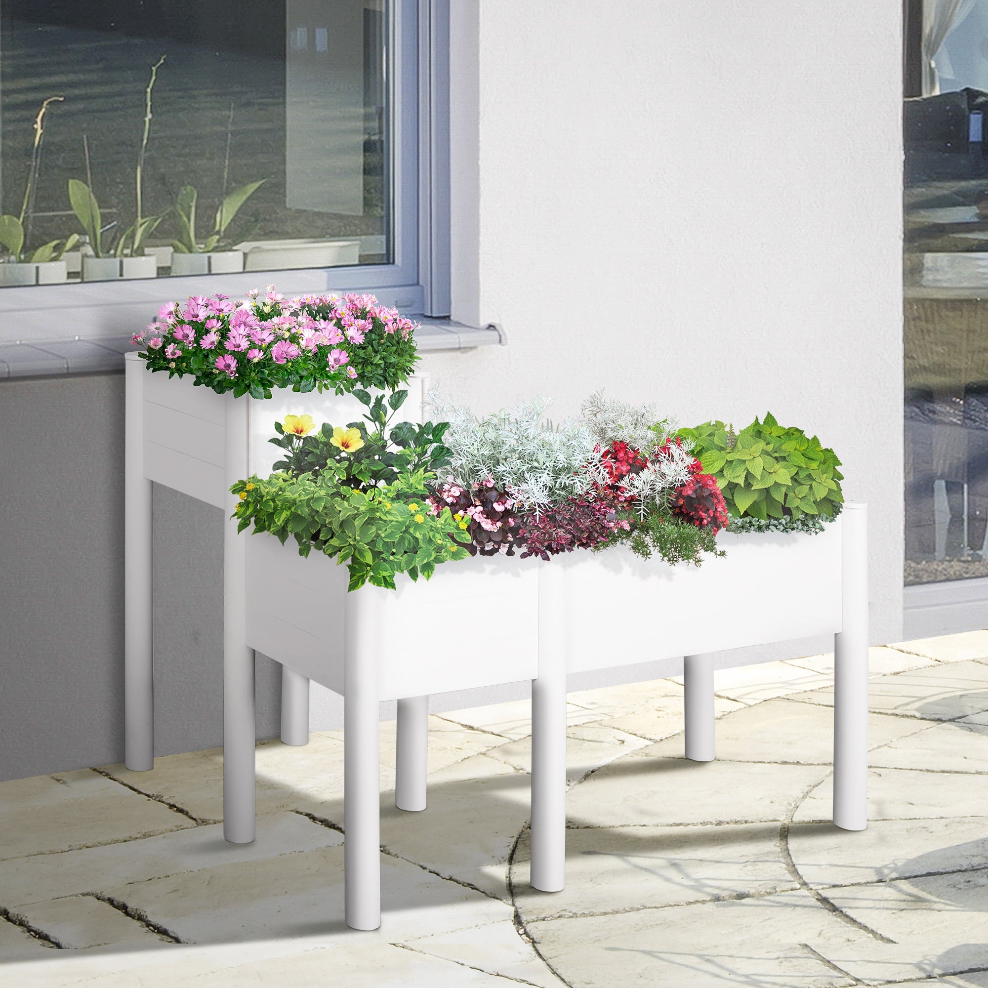 Outsunny 46" x 34" x 33" in Raised Garden Bed Outdoor Wood Elevated Planter Box Kit with Non-woven Fabric for Vegetables Flowers
