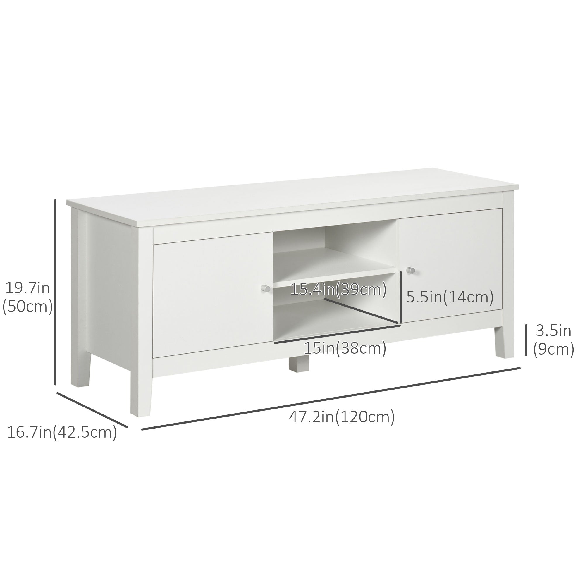HOMCOM Modern White TV Stand for 55" TVs with Storage Cupboards Shelves Minimalist Living Room Furniture