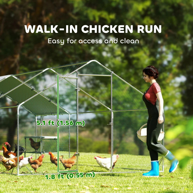 Metal Chicken Coop Run w/ Waterproof Cover, Nesting Box, Roosting Bars, for Outdoor Backyard, 9.8 x 19.7 x 6.4 ft