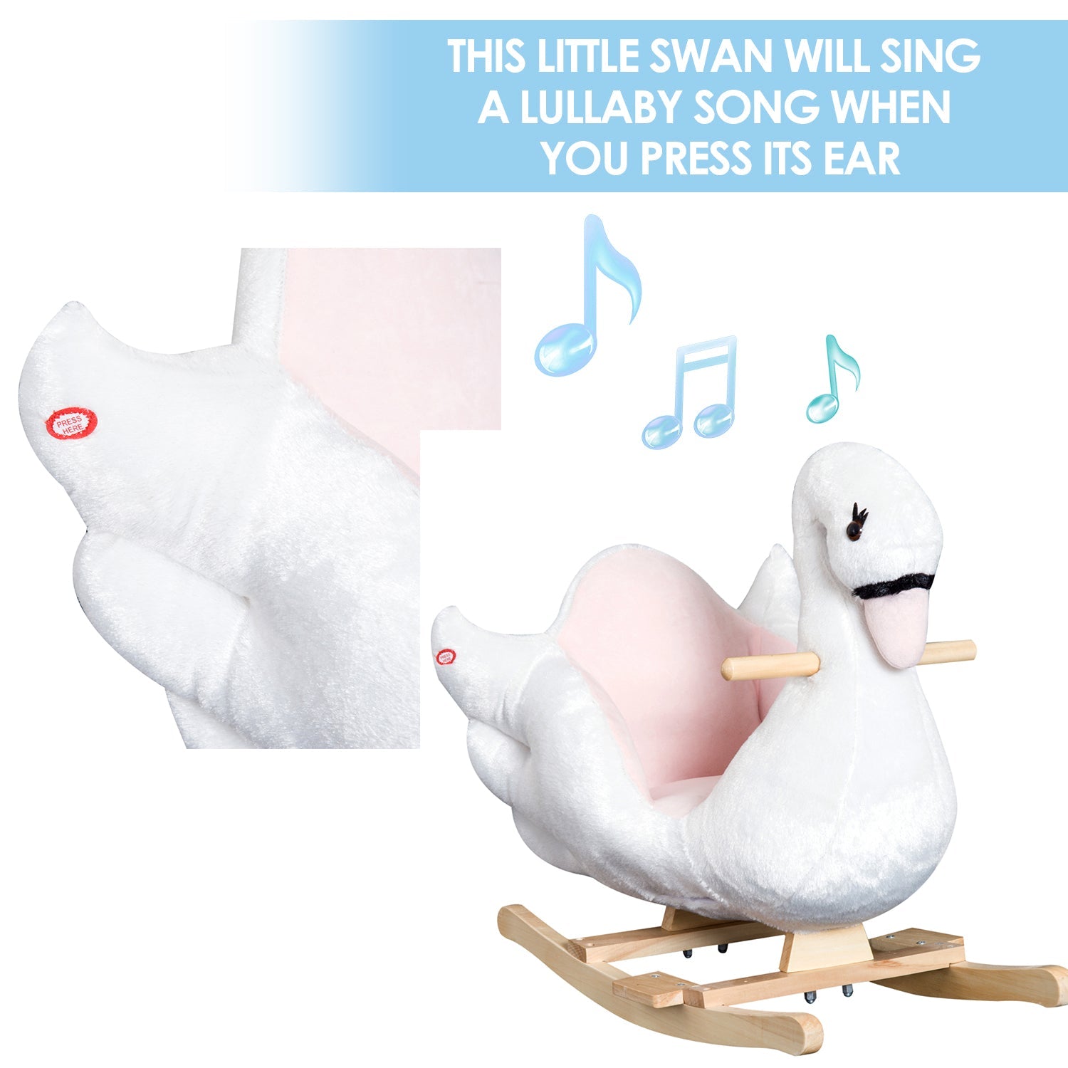 Qaba Plush Swan Rocking Horse for Kids - Soft & Warm Ride-On Toy with Lullaby Song, Perfect Gift for Ages 18 Months & Up