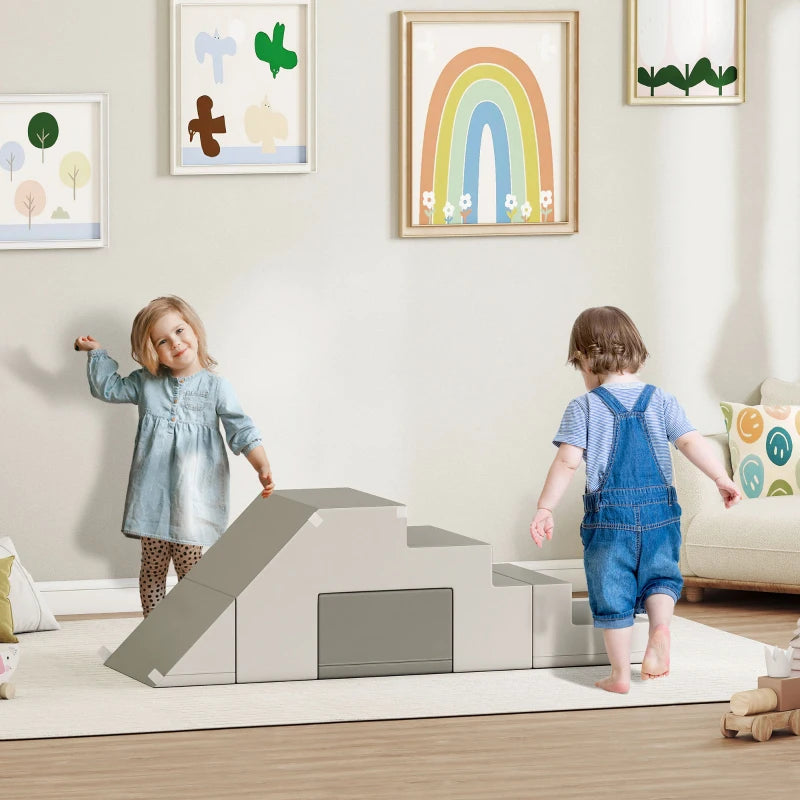 Qaba 2-Piece Soft Play Kids Foam Play Se for Crawl and Climb, Light Grey