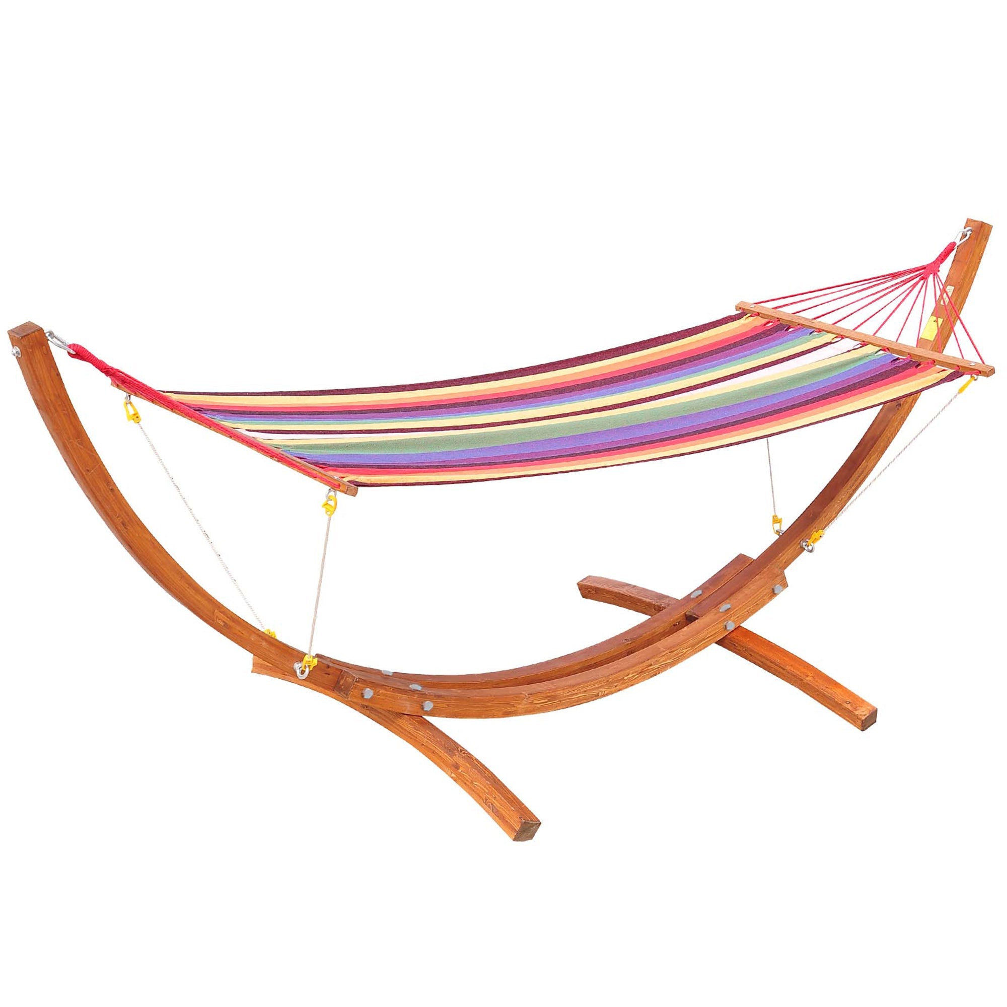 Outsunny 10' Outdoor Swing Hammock, Hammock with Wood Stand Rainbow Bed, Heavy Duty Roman Arc Hammock, Multi Color