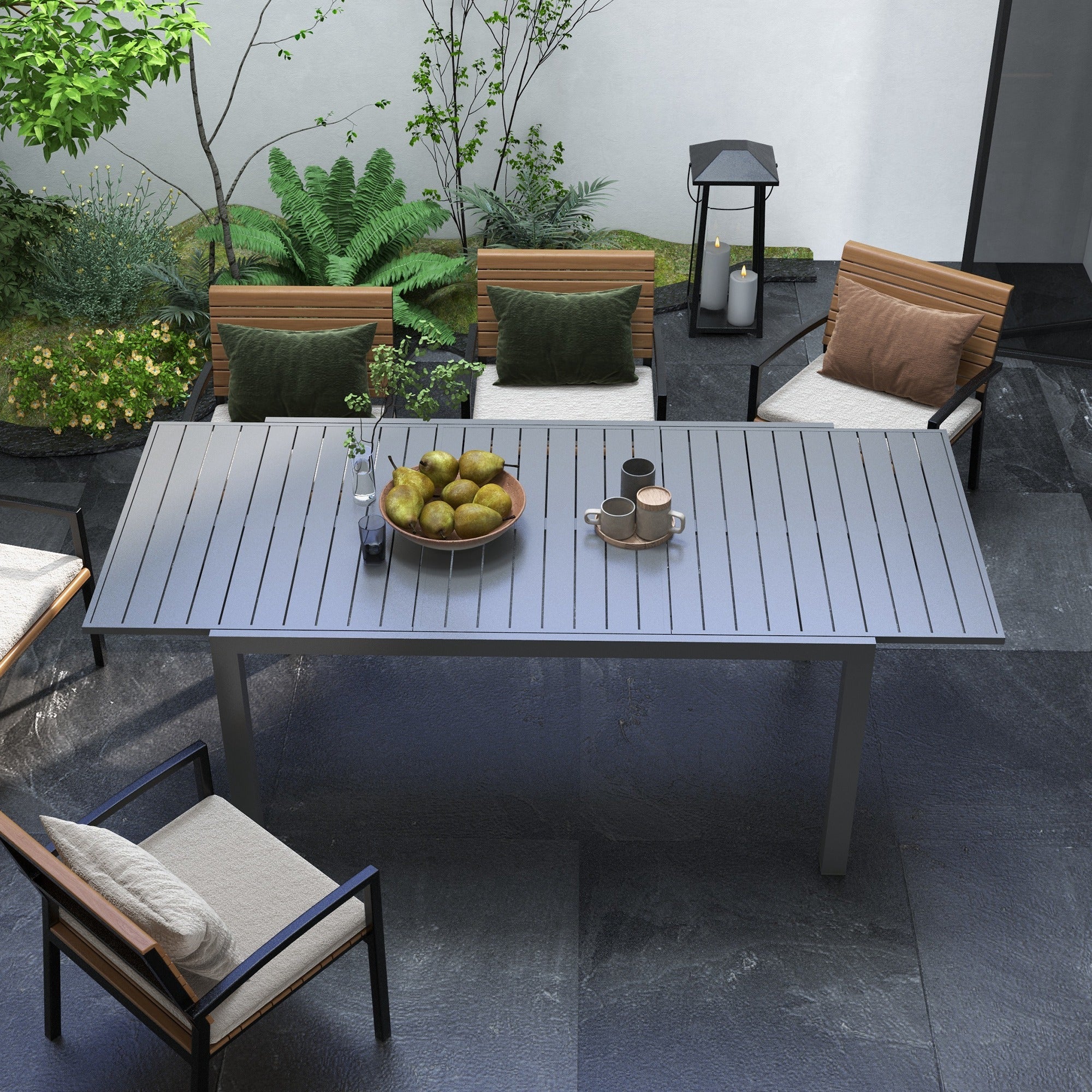 Outsunny Aluminum Outdoor Dining Table for 6-8 People, Expandable Patio Table for Garden, Lawn, Balcony, Charcoal Grey