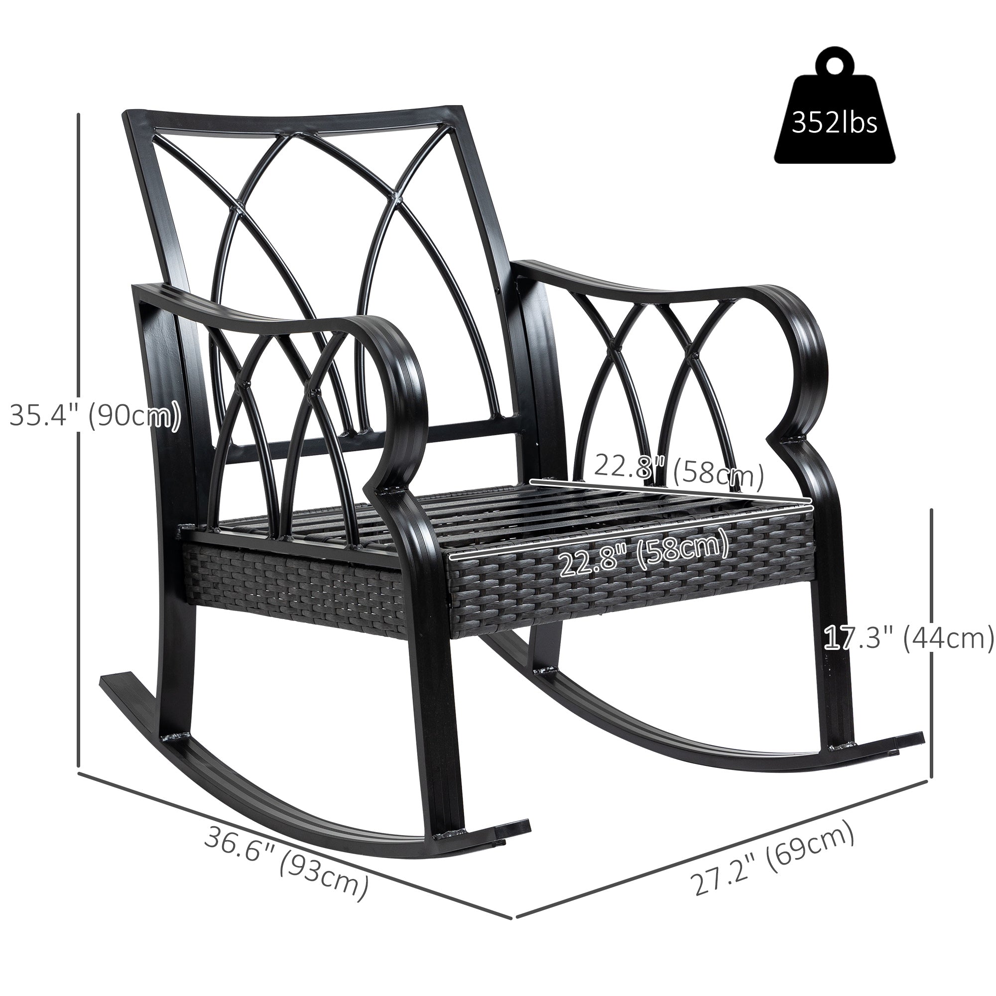 Outsunny Aluminum Wicker Rocking Chair Outdoor with Padded Cushions Garden Patio Backyard Blue