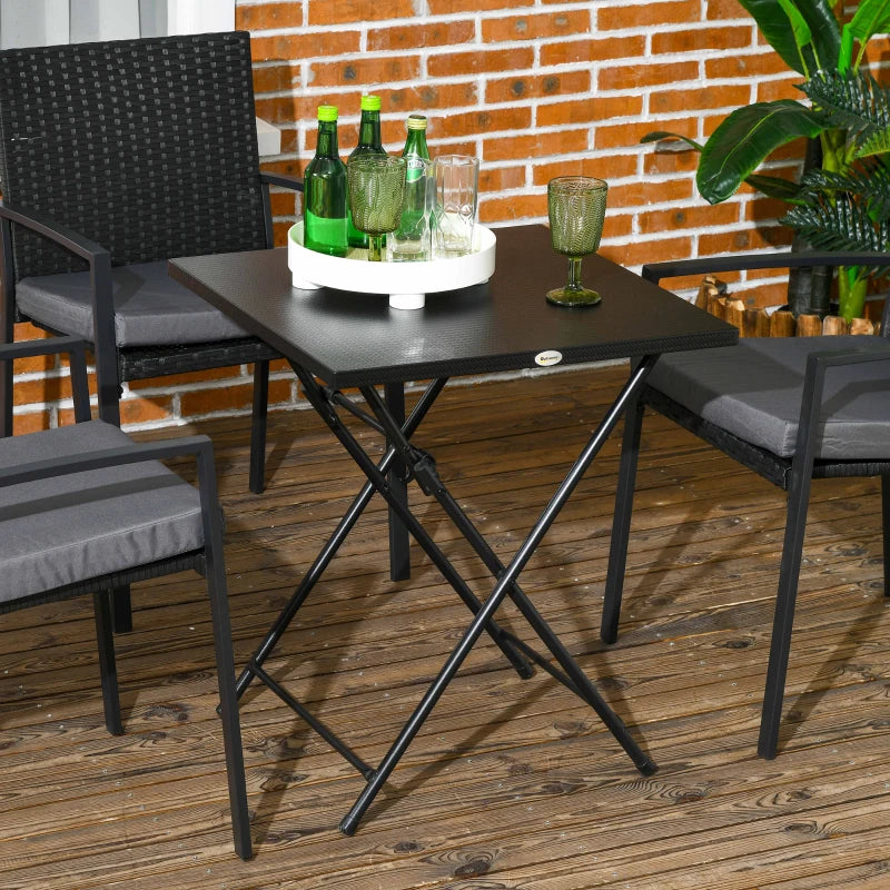 Folding Coffee Table, Folding Patio Table, Square Small Side Table with Metal Plate Top, 23.6" x 23.6", Black