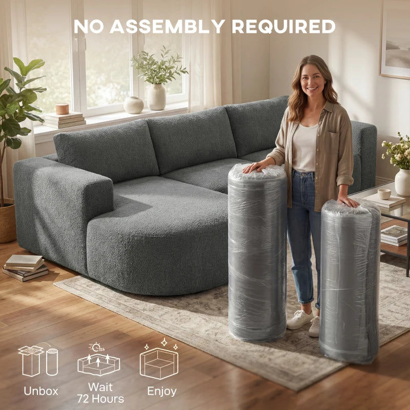 L Shaped Cloud Boneless Couch, Modular Sectional Sofa with Chaise and Deep Seat for Living Room, Bedroom, Dark Grey