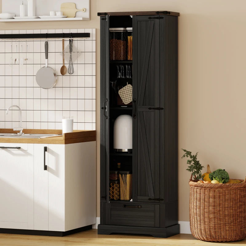 71" Pantry Cabinet, Kitchen Storage Cabinet with Adjustable Shelves, 2 Doors and Drawer for Dining Room, Black