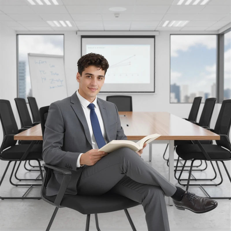 Desk Chair, Desk Chair No Wheels with Mesh Back, Lumbar Support, Metal Base for Reception, Conference
