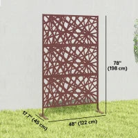 Metal Outdoor Privacy Screen, Freestanding Outdoor Divider with Stand, 78" x 48", Dark Brown