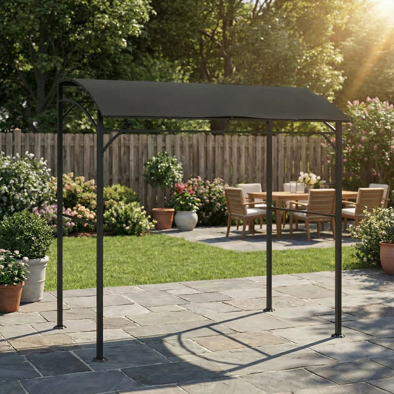 7' x 5' Garden Grill Canopy, BBQ Grill Gazebo Tent with Steel Frame and Hooks, Outdoor Sun Shade, Black