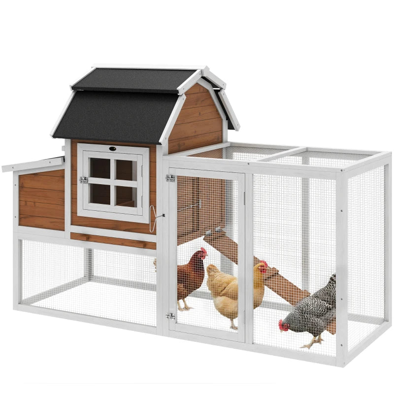 71" Chicken Coop for 3 Chickens, Wooden Hen House with Run, Removable Tray, Nesting Box, Waterproof Asphalt Roof