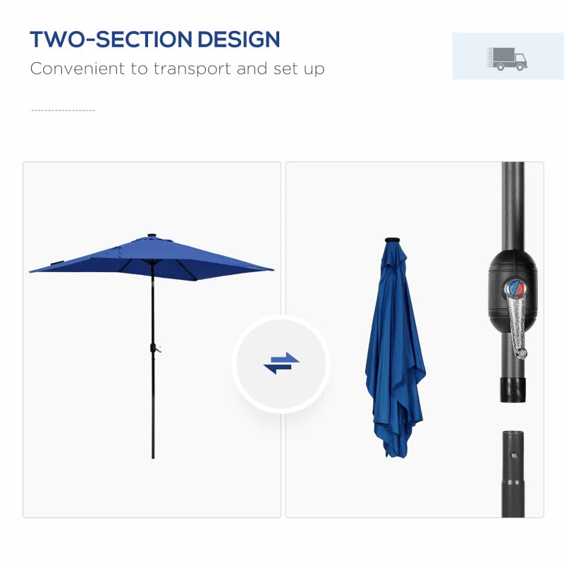 6' x 10' Patio Umbrella with 22 LED Solar Lights and Tilt, Rectangular Outdoor Table Umbrella with Crank, Dark Blue