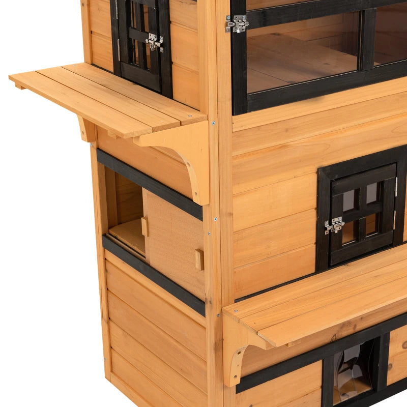 Cat House, Outdoor 3-Tier Kitty Shelter, Weather Resistant, w/ Escape Door