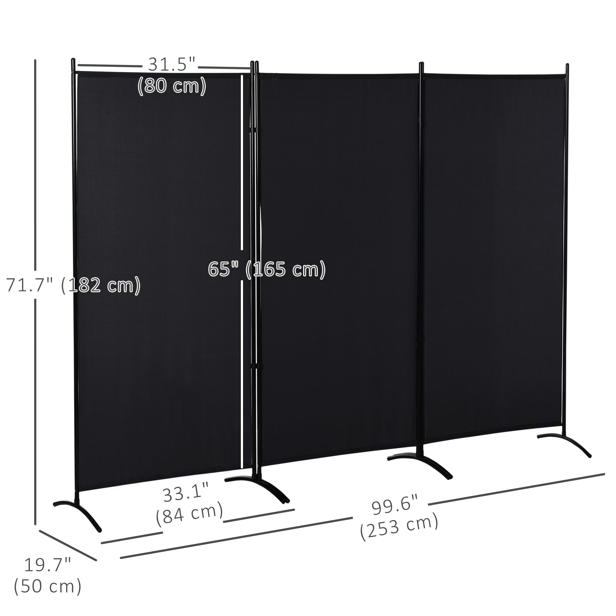 HOMCOM Minimalist Elegance Room Divider: 3-Panel Double Hinged Folding Wall Partition for Home Office, Sleek Black