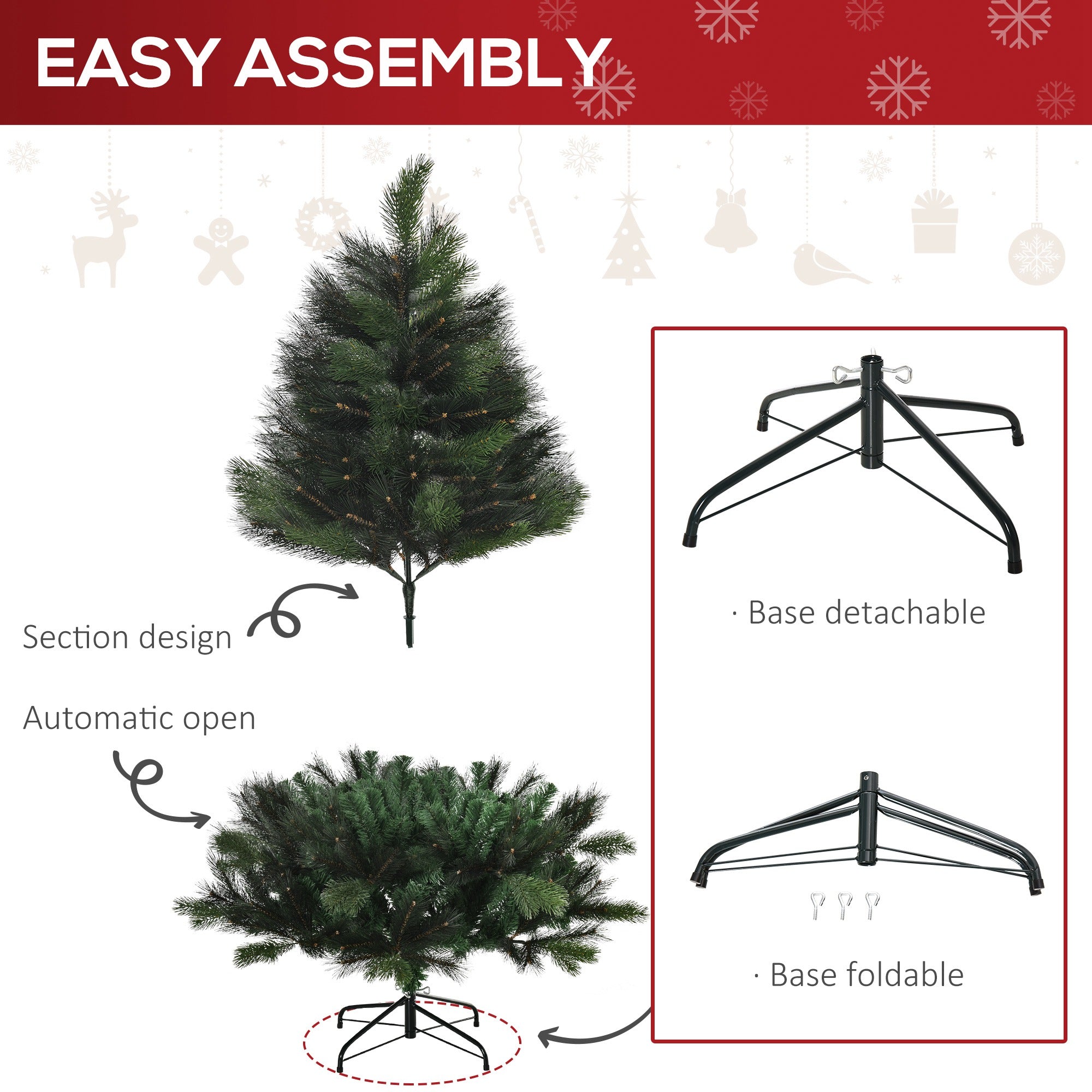 HOMCOM 6FT Artificial Christmas Tree Xmas Tree Holiday Home Decoration with Automatic Open, Green