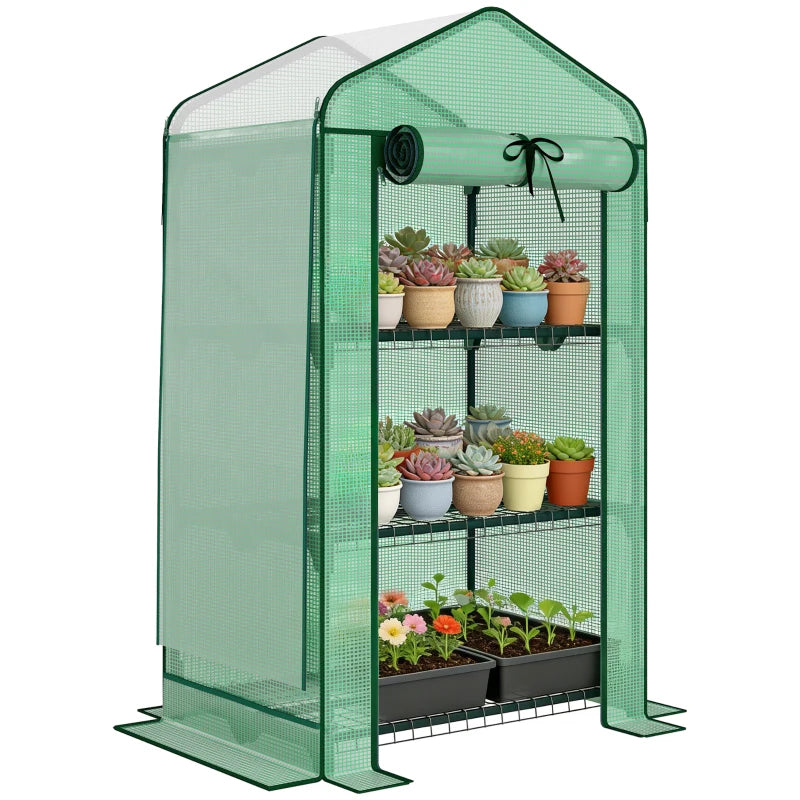 Mini Greenhouse with Screen Roof, Portable Small Greenhouse with Roll-Up Zipper Door, 27.6" x 19.7" x 50", Green