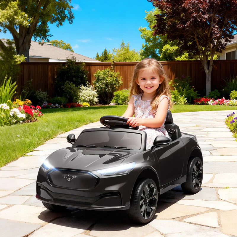 Qaba Ride On Car for Kids, Licensed Ford Mustang Mach-E 12V Electric Car with Remote Control, LED Light, Music, Black