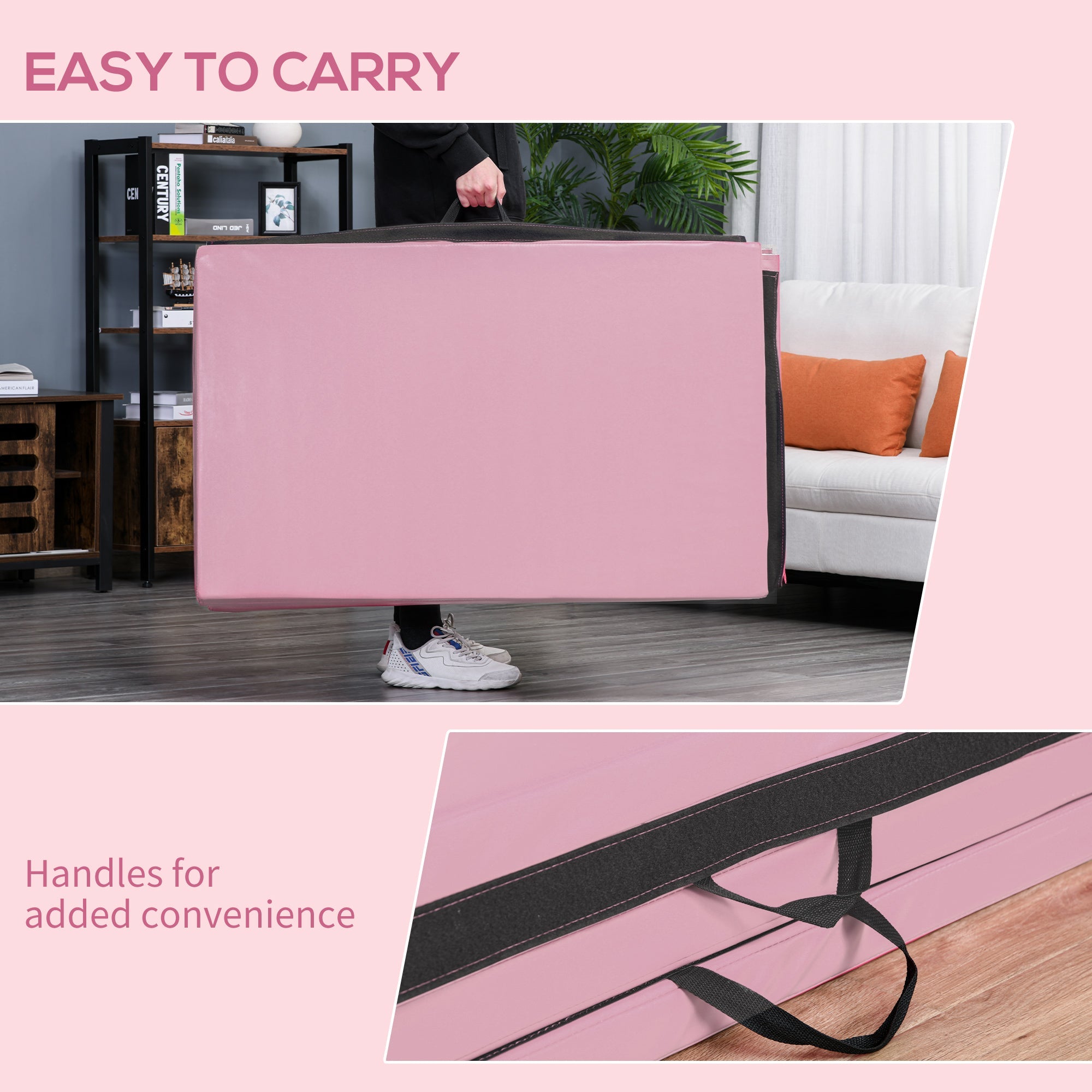 Soozier Tri-Fold Gymnastics Mat 4'x8' Exercise Mat for MMA Martial Arts Stretching with Handles Pink