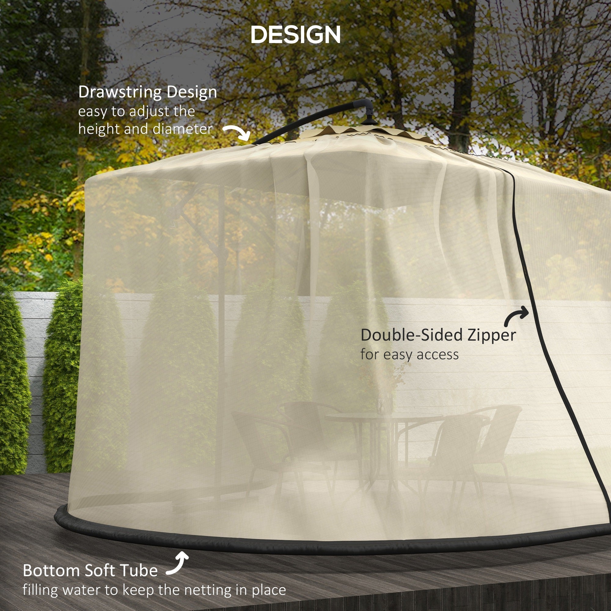 Outsunny 7.5FT Umbrella Table Screen Mosquito Bug Net, Garden Large Umbrella Cover Netting with Zippered Door, Black